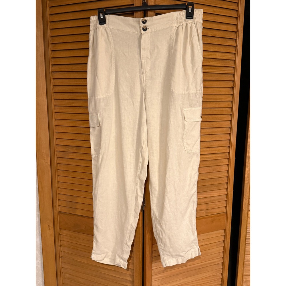 Wonderly Crop Linen Blend Cargo Pants L Coastal Cowgirl Slub Knit Neutral